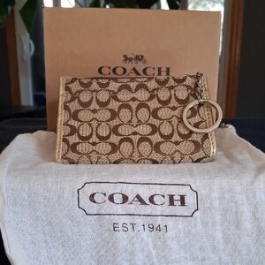 Coach Tan and Brown Signature Key and Card Holder